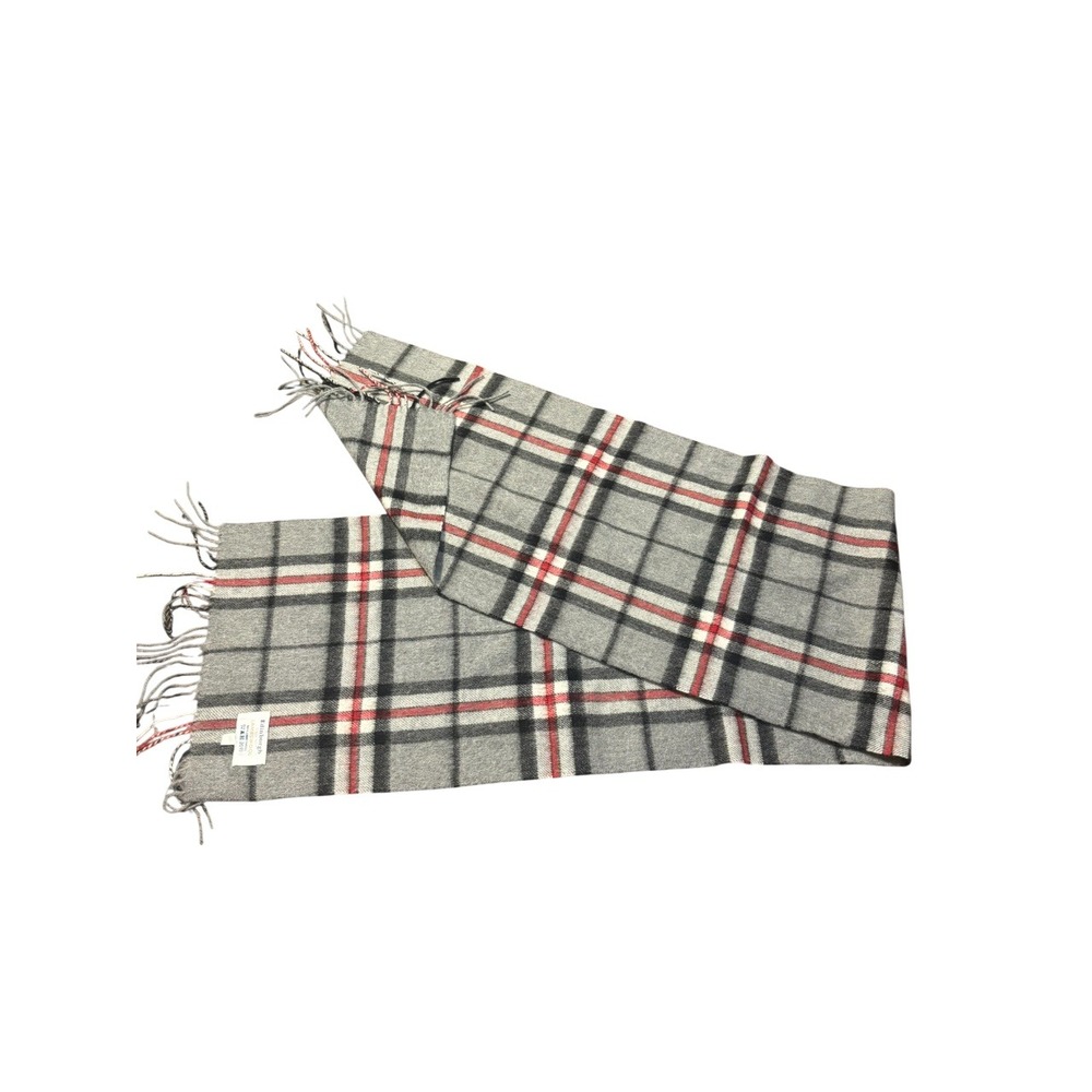 Edinburgh Lambswool Plaid Scarf Gray Red‎ Black Fringe preppy academia checkered